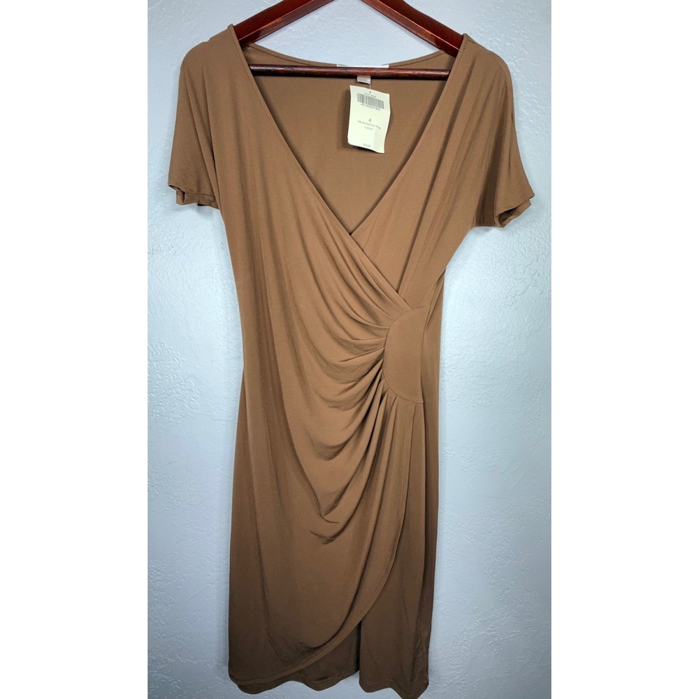 Boston Proper Side Ruched Faux Wrap Dress Cognac Brown Size 4 NWT 570118046